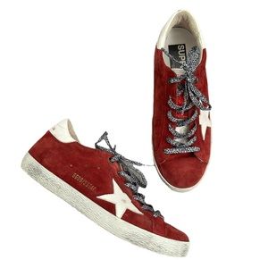 Golden Goose Red Suede White Leather Superstar Sneakers Animal Print